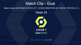 LIGUE 1: PLAYER HIGHLIGHT - Goal Martin Adrian SATRIANO COSTA (27') / STADE BRESTOIS 29 - ESTAC TROYES (5-1) - WEEK 24